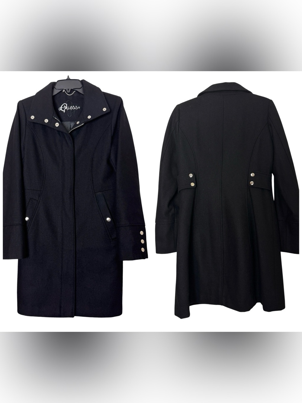 Guess Black Wool Blend Peacoat Size M